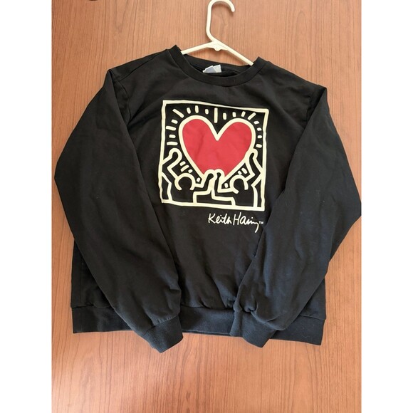 Keith Haring Heart Graphic Sweatshirt Black Crewneck Unisex M Medium 60/40 Blend - Picture 5 of 10
